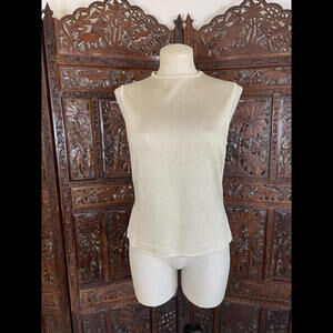 St. John Knits Gold Sparkle Sleeveless Top Shel With Zipper At Shoulder Sm EUC
